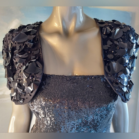 ^$11,000 OSCAR LA RENTA BLACK SILK SEQUIN RUNWAY RED CARPET GOWN W. BOLERO US 6 - Picture 6 of 16